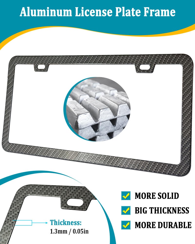 Aootf License Plate Frames Carbon Fiber- 2 Pack Black Aluminum Metal Car Tag Holders Printing Carbon Fiber Pattern & Screw Kits, Slim Standard Size for USA Car (2 Hole) - Image 2